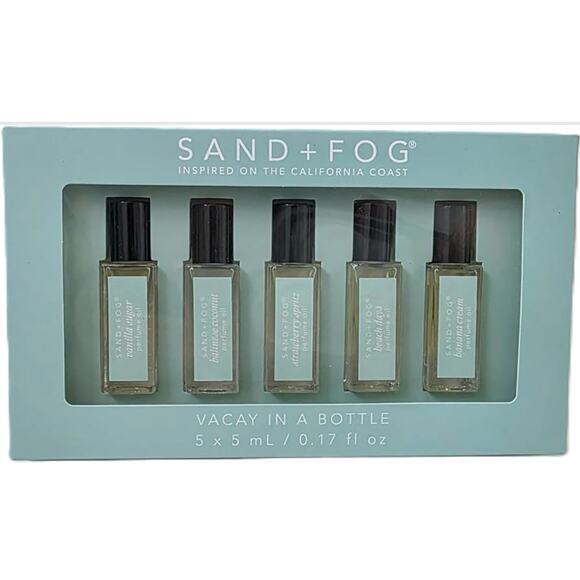 SAND + FOG "Vacay in a Bottle" Perfume Set 5 Scents Collection; 5 X .017 fl oz - Picture 1 of 2